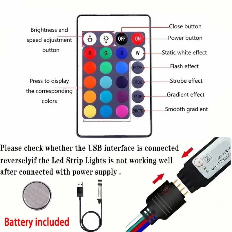 Fita LED colorida com app e controle, detalhe 3